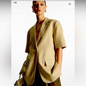 COS Short Sleeve Linen Blend Blazer - BRAND NEW w/ tags -Women’s SZ 14 Tan/Beige